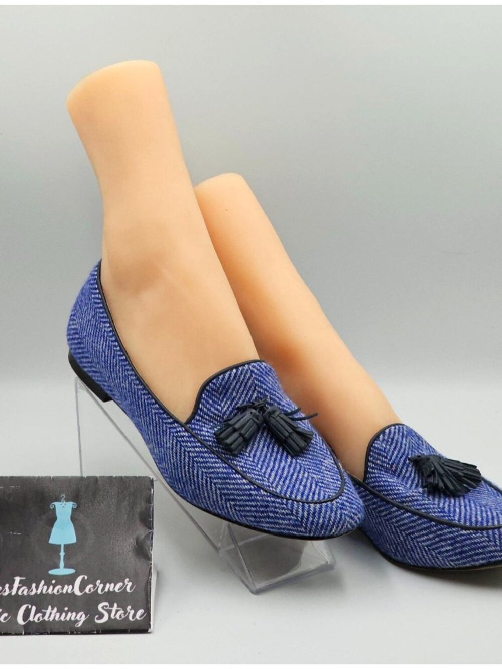 Boden Women’s Blue Ines Herringbone Tassel Loafers Flats Shoes Sz 8 (38.5) 2916 - Picture 4 of 16